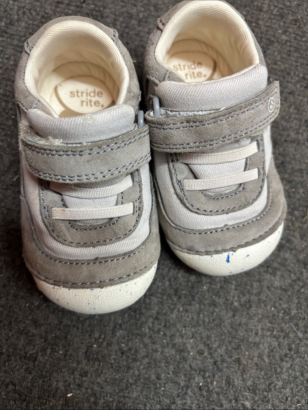 5C Stride Rite Gray & White Velcro Walker Shoes